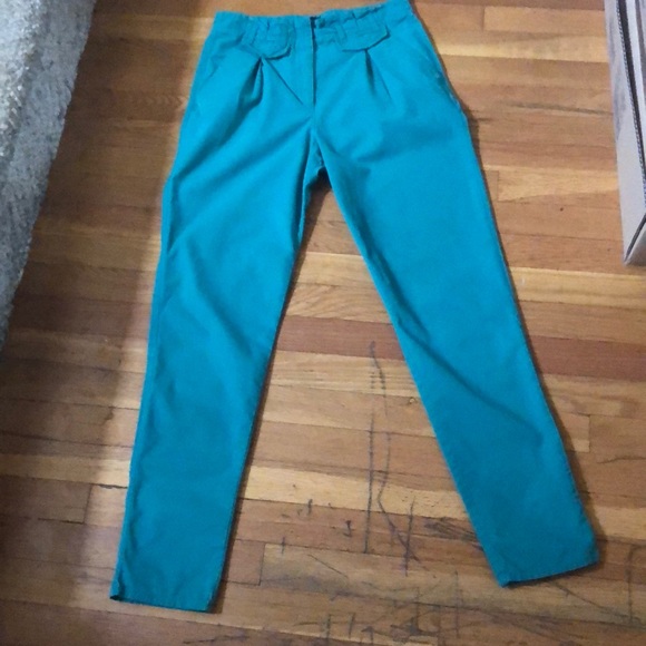 TopShop Green Pleated High Waist Skinny Pants - Picture 6 of 8